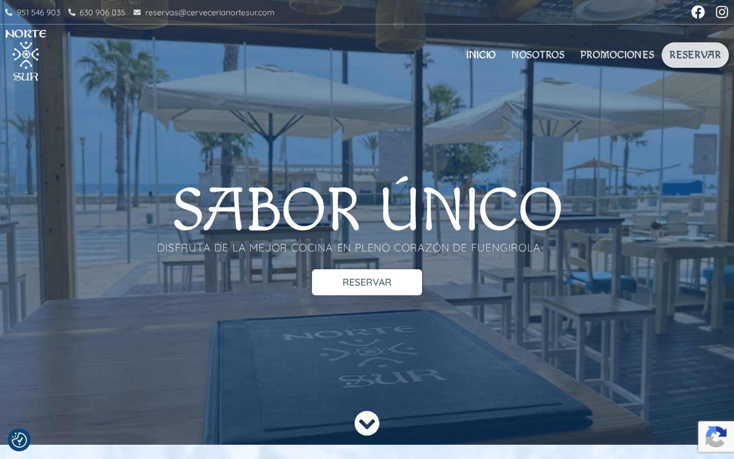 Captura de la web de Restaurante Norte y Sur